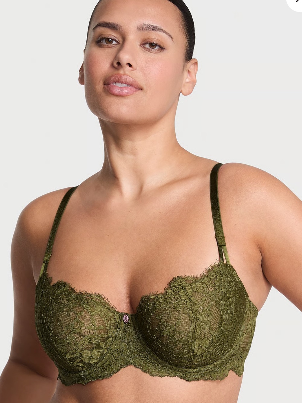 Wicked unlined lace balconette bra green chameleon